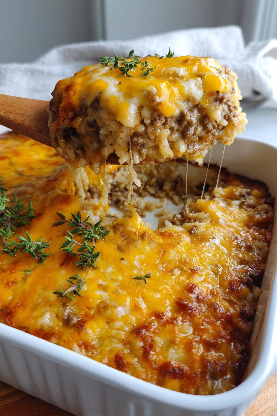 Cheesy Ground Beef Rice Casserole