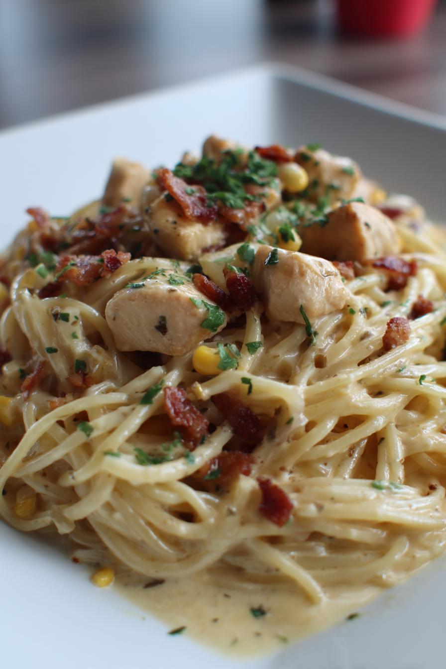 Creamy Chicken and Corn Pasta with Bacon
