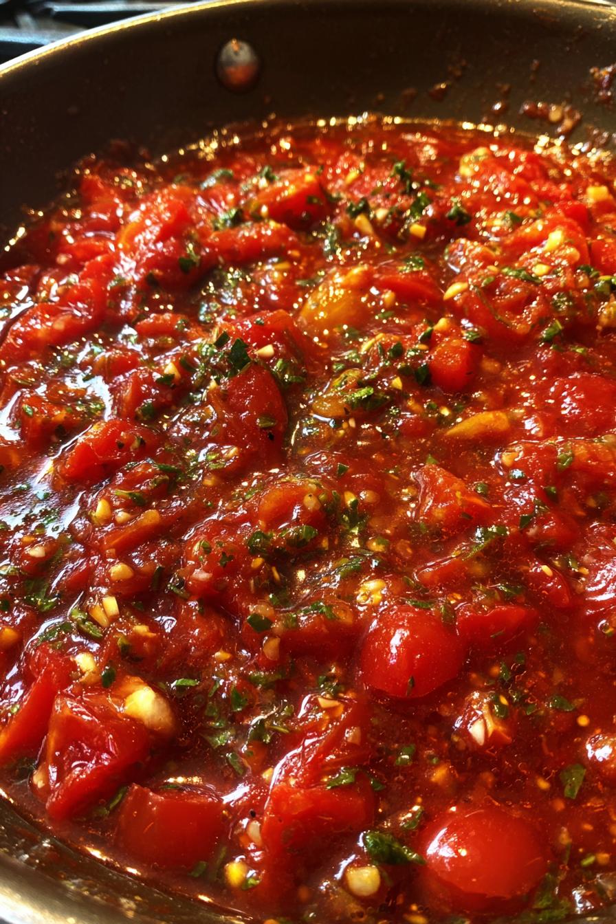 homemade marinara sauce with fresh tomatoes - detail 2