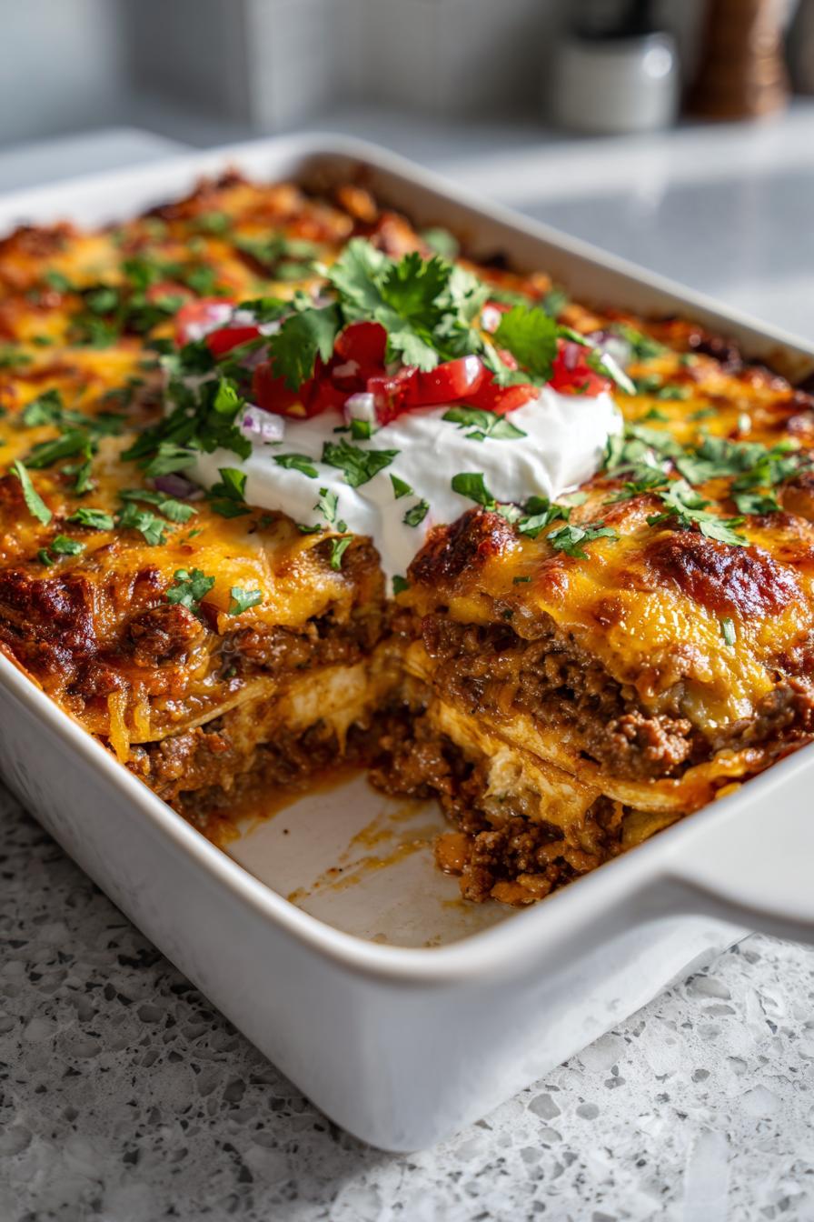 taco casserole with tortilla chips - detail 1
